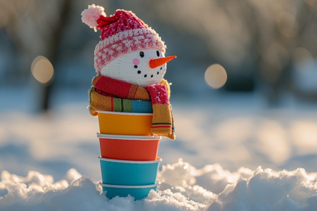 Create a superb snowman with plastic glasses